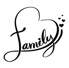 the word family with hearts on white background