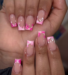 follow @strewbearries Vday Nails, Nails Coffin Short, Nail Designs Valentines, Colored Acrylic Nails, French Tip Acrylic Nails