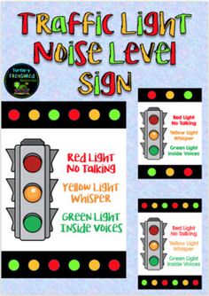 the traffic light noise level sign is shown in red, green, and yellow lights