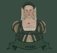 a drawing of a woman wearing a green dress and tiara with the word cruise on it