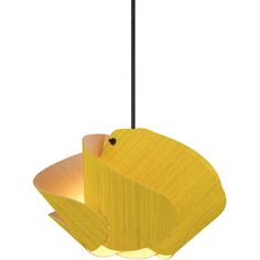 a yellow fish lamp hanging from a ceiling