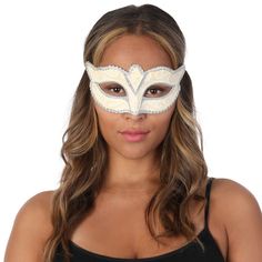 Step into a world of mystery and elegance with our Cream Masquerade Eye Mask. This exquisite mask is perfect for adding a touch of allure and intrigue to any special occasion. Crafted with meticulous attention to detail, it features a stunning floral design that adds a delicate and feminine touch to your ensemble. The mask is made from high-quality materials, ensuring both comfort and durability. The creamy white colour adds a touch of sophistication, while the intricate floral pattern adds a wh Burlesque Fancy Dress, White Carnival Eye Mask, White Venetian Eye Mask For Masquerade, White Venetian Eye Masquerade Mask, Fancy Dress Ball, Costume Accessories, Fancy Dress, Cream Color, Eye Mask