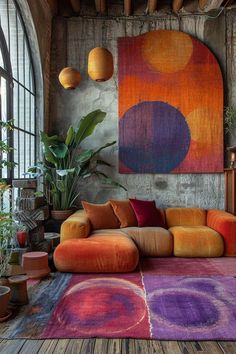 Orange Couch, Future Apartment Decor, Cute Room Decor, Apartment Inspiration, Living Room Inspo, Dream House Decor, Aesthetic Room Decor