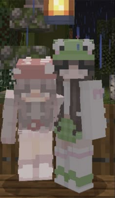 two people standing next to each other in pixel art