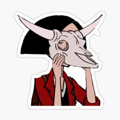 a woman with a goat's head covering her face sticker on a white background