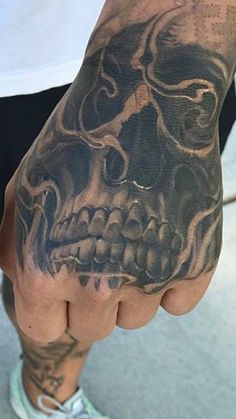 a hand with a skull tattooed on it