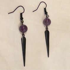 Crystal Earrings/ Amethyst Spheres Nickel Free Stainless Steel Backings Purple Crystal Earrings, Black And Purple Earrings, Adjustable Purple Metal Earrings, Purple Metal Earrings, Witch Earrings, Ear Ring, Spike Earrings, Earrings Purple, Oil Slick