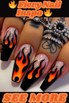 These flame nails are HOT! 🔥  Get inspired and see more creative nail art designs on www.hauserinfo.com,nailart,nails,naildesigns,nailinspo,manicure,beauty,fashion,style,gelnails ,acrylic nails,nail art designs,geometricnails,floralnails,frenchmanicure,ombrénails ,marblenails,summernails,winternails,holidaynails,weddingnails,valentinesnails ,rednails,pinknails,bluenails,nudenails,blacknails,springnails Splatter Nails, Nail Art Diy Easy, Nail Art Techniques, Nail Art For Beginners, Short Nails Art, Nail Essentials, Nail Stamping Plates, Foil Nails, Animal Print Nails