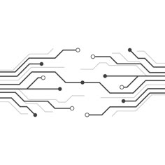 an abstract circuit board pattern in black and white, with dots on the edges that are connected to each other