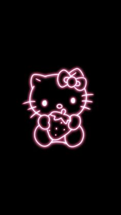 a hello kitty wallpaper with pink neon lights on it's face and eyes