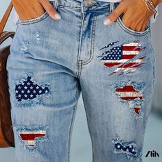 Zlily - Womens Plus Size Flag Print Denim Shorts with Button Fly, Ripped Fringe Trim - Casual and Stylish Plus Size Kawaii, Casual Denim Shorts, Print Denim, Plus Size Womens, Printed Denim, Shorts Jeans, Women Denim Jeans, Fabric Medium, Short En Jean