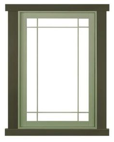 an open window with green trim on the side and bottom panel, in front of a white background