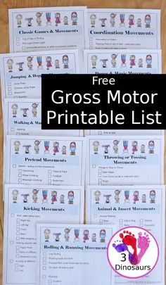 the free gross motor printable list for preschoolers to use on their own worksheets