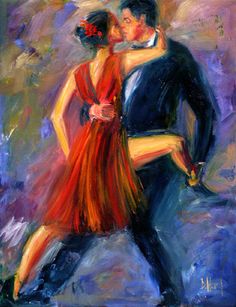 a painting of two people dancing