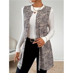 -Item Id 37539108 -Details: Pocket -Style: Casual -Type: Vest -Color: Multicolor -Pattern Type: Plaid, Plain, Textured Pattern -Sleeve Length: Sleeveless -Fit Type: Regular Fit -Length: Thigh Length -Material: Knitted Fabric -Composition: 95% Polyester, 5% Elastane -Care Instructions: Machine Wash Or Professional Dry Clean -Sheer: No -Fabric: Medium Stretch -Body: Unlined -Pockets: No -Temperature: Spring/Fall (18-25/63-77) **Open To Offers!!!** **Bundle To Save More** **30% Off Bundles Of 2 Or Sleeveless Coats For Women, Diy Vest, Business Casual Jacket, Graphic Jackets, Pattern Sleeve, Sleeveless Coat, Winter Tops, Vest Fashion, Fabric Medium