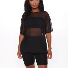 Nwt 3 Piece Set, Super Cute Sheer Casual Bottoms For Night Out, Casual Sheer Bottoms For Night Out, Casual Black Sheer Bottoms, Chic Black Short Top, Black Summer Shorts For Night Out, Sheer Black Summer Bottoms, Black Sheer Beach Top, Casual Mesh Beach Bottoms, Casual Mesh Bottoms For Beach