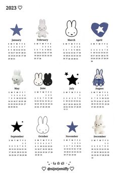 a calendar with different animals and stars on it's side, including one for each month