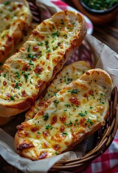 bread with cheese and herbs in a basket