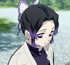 an anime character with purple hair and cat ears