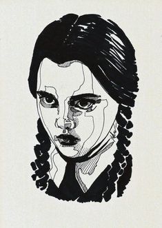 a black and white drawing of a woman's face