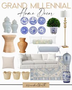 Home decor finds Royal Blue Home Decor, Light Blue Home Decor, Hampton Decor, Grand Millennial Home, Grand Millenial, Millennial Decor, Millennial Style, Grand Millennial Decor, Grandmillenial Style