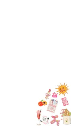 a white background with lots of toys on top of it, including an umbrella and sunburst