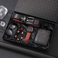 Color: Orange watch set Orange Watches, Gift Box For Men, Brown Watches, Watch Set, Watch Belt, Blue Watches, Elegant Man, Luxury Gift Box, Leather Gifts