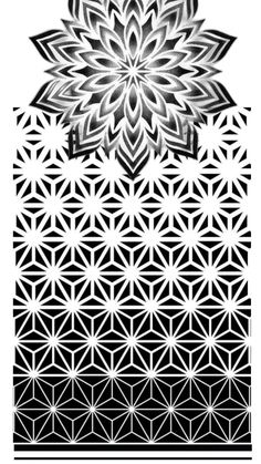 a black and white image of a flower in the middle of an intricate geometric pattern