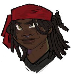 a drawing of a man with dreadlocks and a red bandana