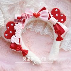 Bando Aesthetic, Kawaii Headband, Lovecore Fashion, Valentines Accessories, Kawaii Hair Clips, Valentine Hair, Hair Acessories, Hat Aesthetic, Funky Hats