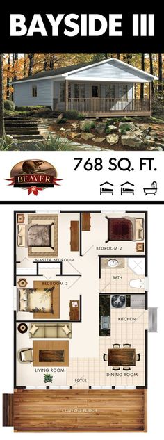 the bayside ii floor plan is shown in two different colors and features an open living area