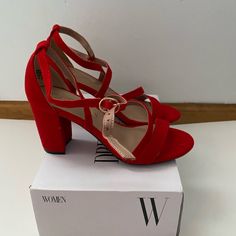 Red Heels. Super Cute But Didn’t Fit Me So Brand New In The Box. Gold Shorts, Short Heels, Red And Gold, Dark Red, High Heels, Super Cute, Brand New, Heels