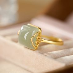 Genuine Hetian Jade Temperament Ring Retro Gold Anniverssary Jewelry Stone Ring Design, Cloud Ring, Gold Ring Designs, Nephrite Jade, Bridal Gold Jewellery Designs, Wax Casting, Jewelry Fashion Trends, Gold Earrings Designs