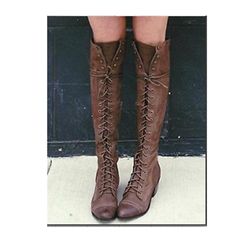 Women Long Boots Motorcycle Lace up Knee High Rivet Combat Riding Shoes Size 19 | eBay Casual Brown Lace-up Moto Boots, Casual Wide Calf High Ankle Lace-up Boots, Casual Moto Boots With Front Lace-up, Brown Boots With Front Lace-up Fastening And Round Toe, Casual High Ankle Lace-up Boots For Wide Calves, Casual Lace-up Moto Boots For Spring, Lace-up Boots With Laces For Fall, Casual High-top Knee-high Boots For Fall, Brown Wide Calf Lace-up Boots With Round Toe