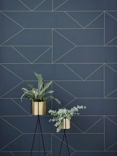 Ferm Living Wallpaper Ferm Living Lines Wallpaper Dark Blue Ferm Living Wallpaper, Wallpaper For Wall, Bedroom Wall Designs, Painter And Decorator, Lines Wallpaper, Estilo Art Deco, Modern Wallpaper, Ferm Living, Geometric Wall