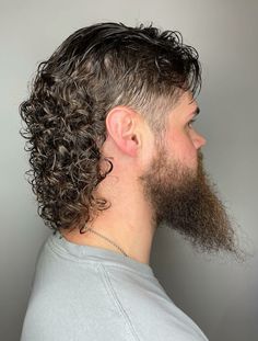 Mullet Perm Hairstyles Men, Permed Mullet Hairstyle Mens, Mullet With Perm, Mens Permed Mullet, Modern Mullet Perm, Mens Perms, Mens Perm Mullet, Perm Mullet Men, Loose Perm Mullet Men