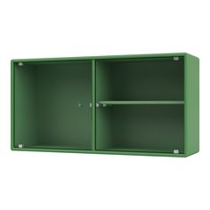 a green metal cabinet with two doors