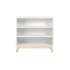 a white book shelf with three shelves on one side and two drawers on the other