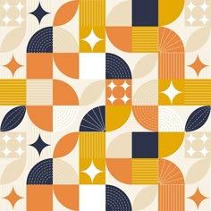 an abstract pattern with orange, blue and white shapes on it's surface is featured in this image