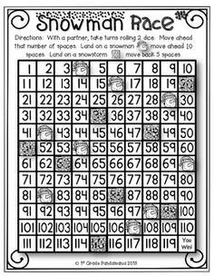 a printable snowman race game with numbers