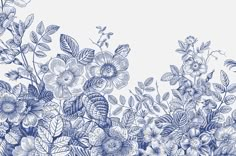 a drawing of flowers and leaves on a white background