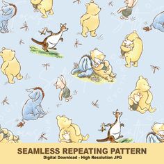 seamless repeating pattern with winnie the pooh and other cartoon characters on pink background