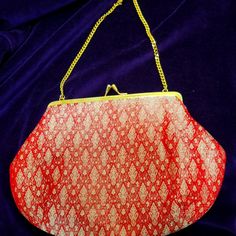 100% Handloomed Silk Purse Made By Cottage Industries India. A Fabulous Red And Gold Accessory That Will Bring An Additional Touch Of Class To A Special Event. Brand New, Never Used. Vintage Red Clutch Bag, Vintage Red Formal Bag, Vintage Red Bag For Formal Occasions, Vintage Red Bags For Formal Occasions, Vintage Red Formal Bags, Vintage Red Pouch Bag, Vintage Red Rectangular Evening Bag, Red Festive Pouch Bag, Festive Red Pouch Bag