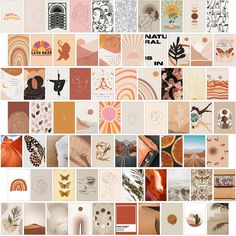 a collage of images with different colors and patterns on them, including the words nature in