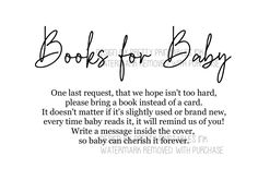 a handwritten book quote with the words books for baby