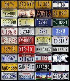 many different license plates are stacked on top of each other