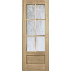 a wooden door with glass panels on the top and bottom panel, in light wood