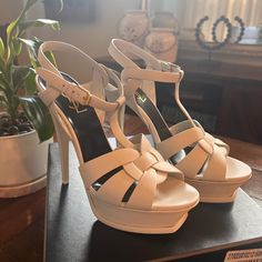 Nwt! Beautiful Saint Laurent Heels. Comes With Box, Dust Covers, And Extra Heel Tips. Saint Laurent Heels, Sandals White, Saint Laurent Shoes, Dust Cover, High Heel Sandals, Shoes Women Heels, Sandals Heels, Saint Laurent, Color White