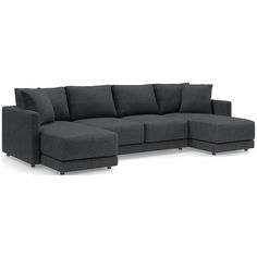 Everyone's invited to Gather. Clean-lined and current, our Gather deep-seated sectional strikes the perfect balance between comfort and modern style. The three-piece combination—right- and left-arm chaises with an armless loveseat—welcomes you with extra-plush cushions designed with inner-coil construction for maximum comfort and durability. Trim topstitching and throw pillows with knife-edge tailoring keep the look neat, not fussy.  Gather Deep 3-Piece Double Chaise Sectional Sofa 26 " H height 130.5 " W width 68 " D depth Measurements are in inches.   * FSC®-certified solid and engineered hardwood from responsibly managed forests   * Natural Villa finish   * Sinuous wire suspension   * Seat cushions are innerspring wrapped in polyfoam with fiber encased in ticking   * Back cushions are f Coil Construction, Deep Seated Sectional, Chaise Sectional Sofa, Double Chaise Sectional, Sofa Review, Double Chaise, Armless Sofa, Chaise Sectional, Cushion Design