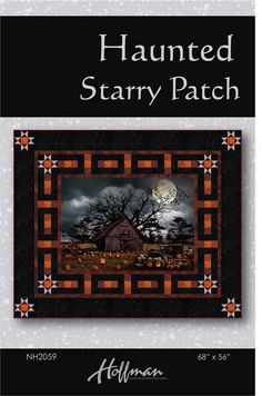 the front cover of a quilt book with an image of a barn and moon in the background